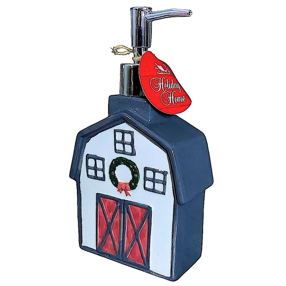 Holiday Soap Dispenser Barn  Farmhouse Plaid Dish Cloth Red White Gift Set 5 PC - Picture 2 of 16